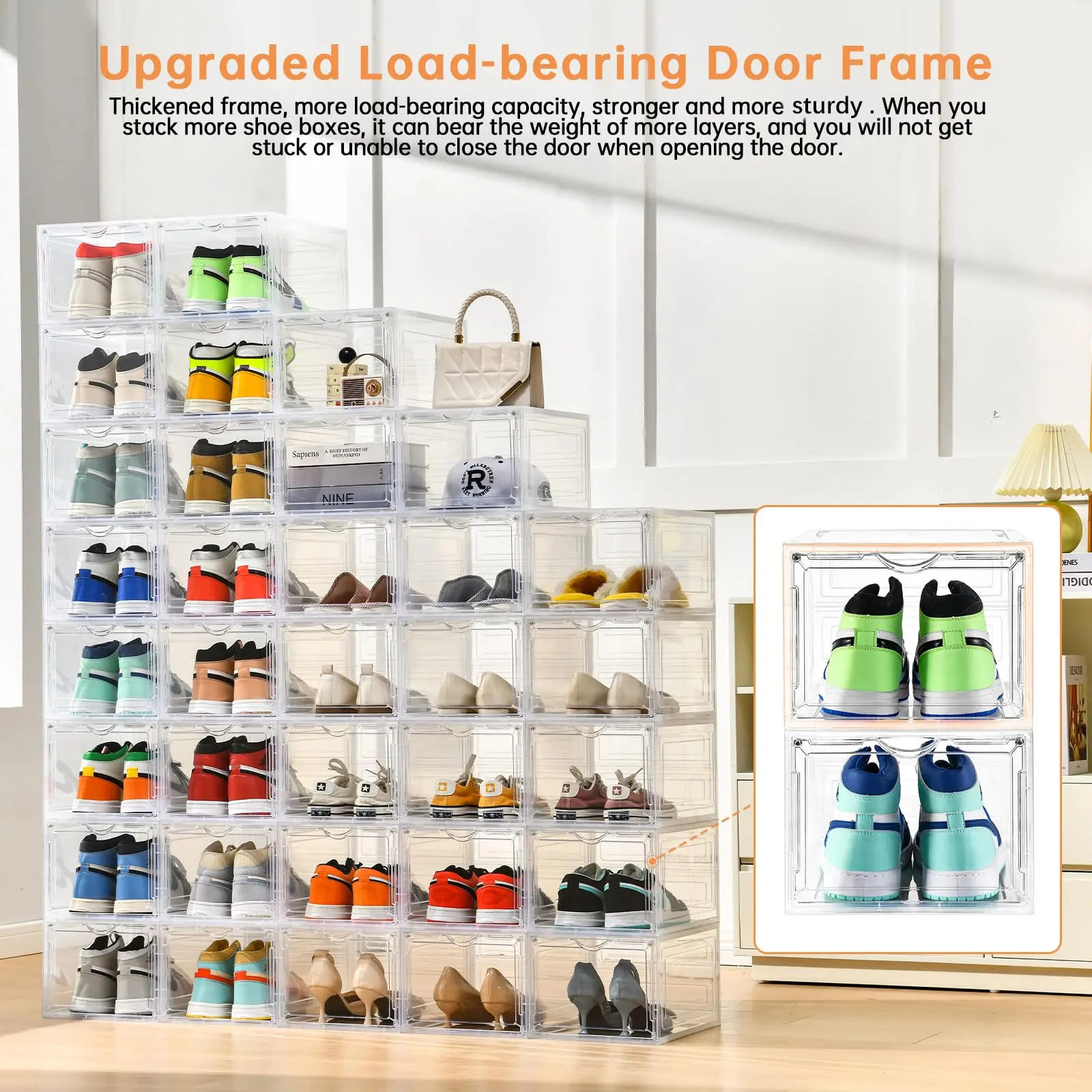 Household transparent plastic stackable shoe storage box wardrobe space saving shoe rack sports shoe storage box