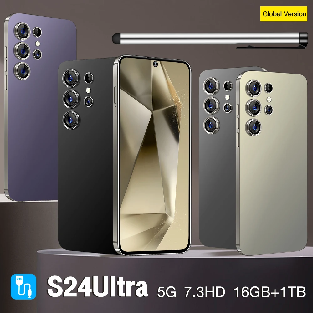 OEM S24 Ultra AI Cell Phone 16GB 1TB Smart Stylus New Arrival Wireless Charging Face ID 108MP Exquisite French English Smart