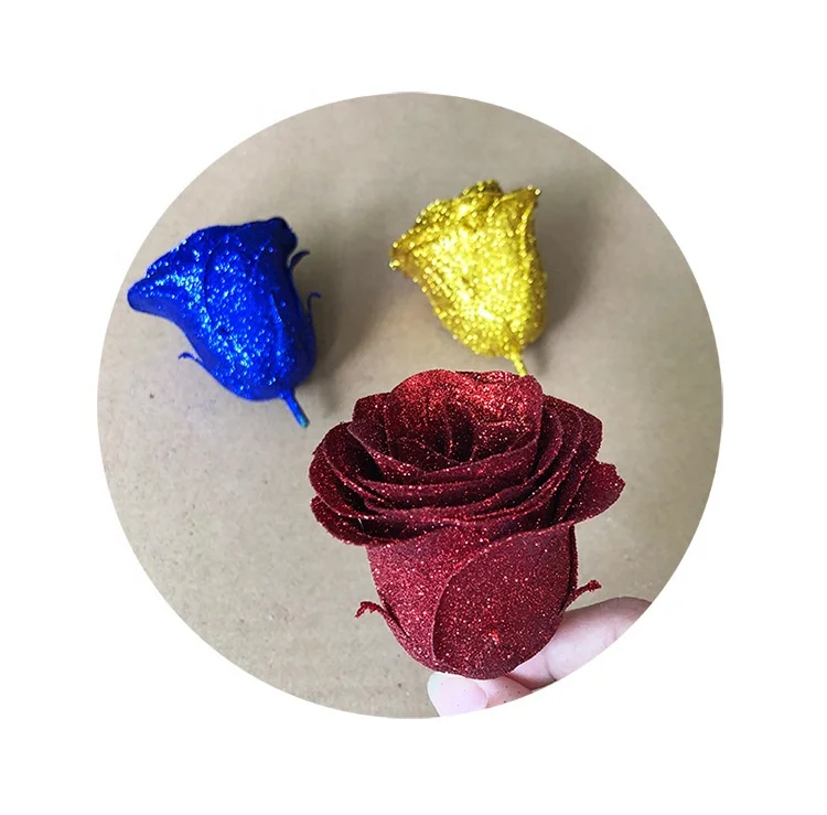 Artificial Rose Flower Heads with Sequins Diameter 7cm Glitter Rose Heads Artificial Flower