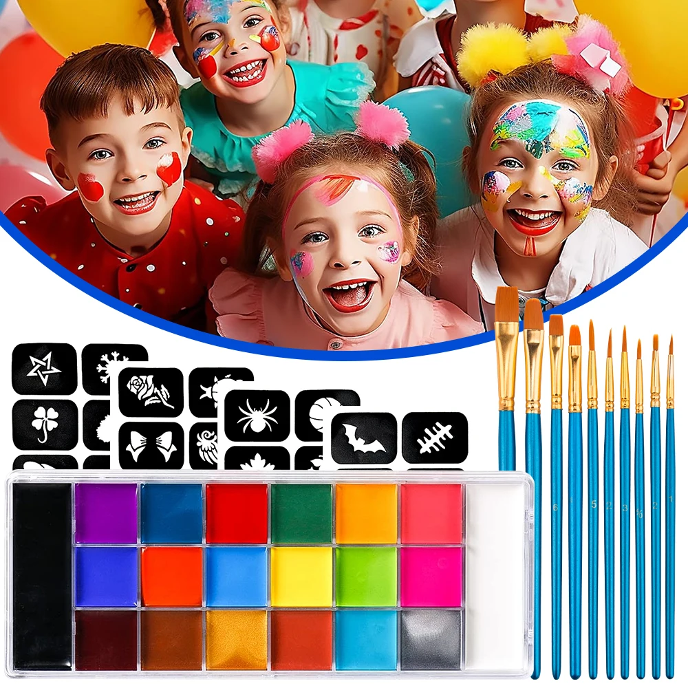 Professional Face Body Art Painting Brush Stencil Supplies Cosplay Makeup Palette Body Paint Kit Oil Face Paint