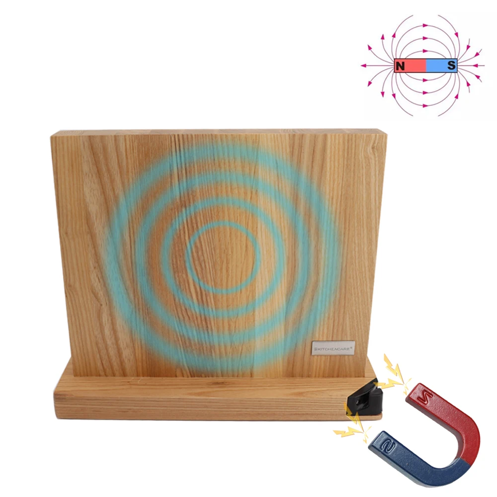 KITCHENCARE Wholesale Kitchen Knife Holder Ash Wood Magnetic Knife Block with Sharpener