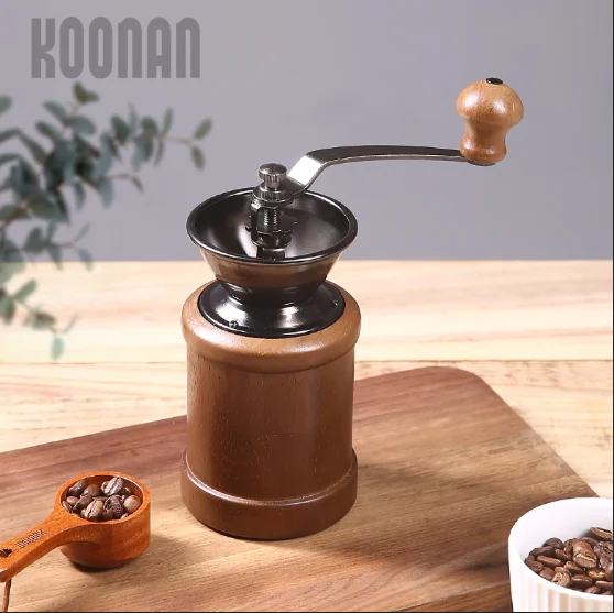 Household Classic design adjustable grinding thickness wooden coffee grinder portable manual coffee grinder