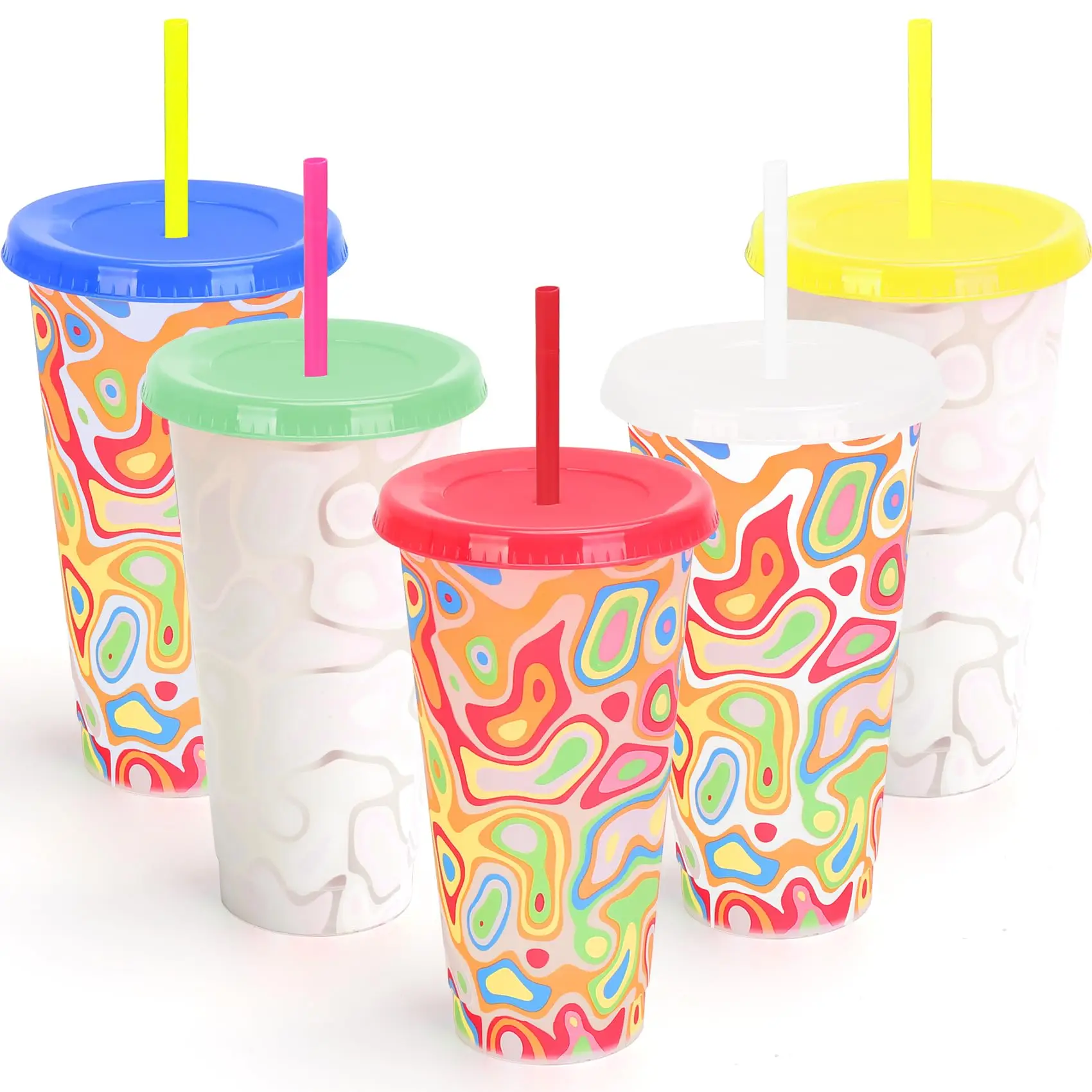 Color changing 24 oz Plastic Cups with Lids and Straws Plastic Cups for Personalization