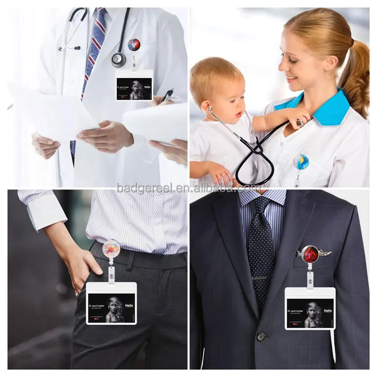 highly quality wholesale Custom Logo acrylic Nurse Retractable Id Badge Reel Card Holders yoyo puller id badge reel