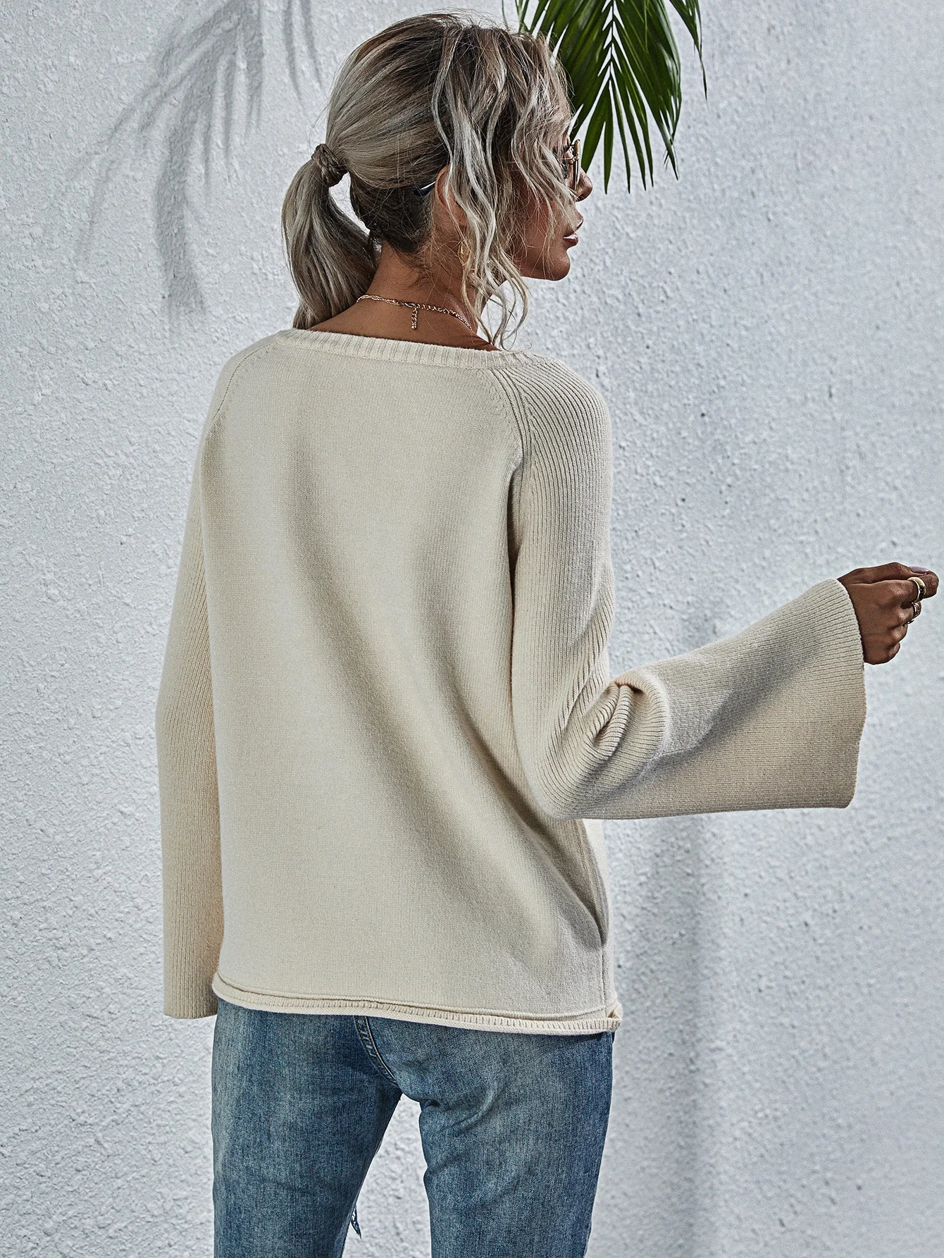 
spring autumn fashion hot seller long sleeves v-neck mandarin sleeve ladies pullover knit women sweater 