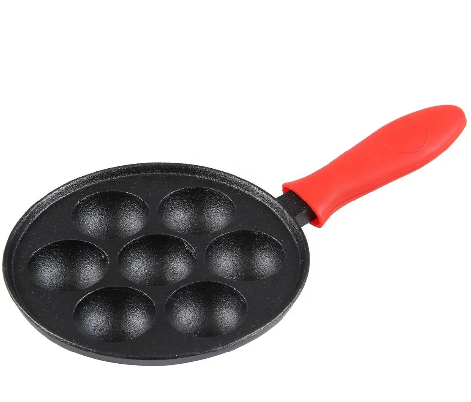 Pre-seasoned skillet set 7 round holes cast iron pancake bake pan