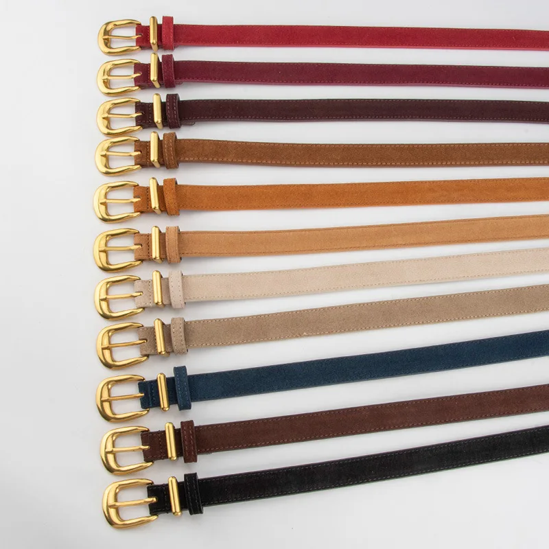 New Retro Frosted Cowhide Leather Belt Gold Buckle Female Genuine Leather Waist Belts Decorative Jeans