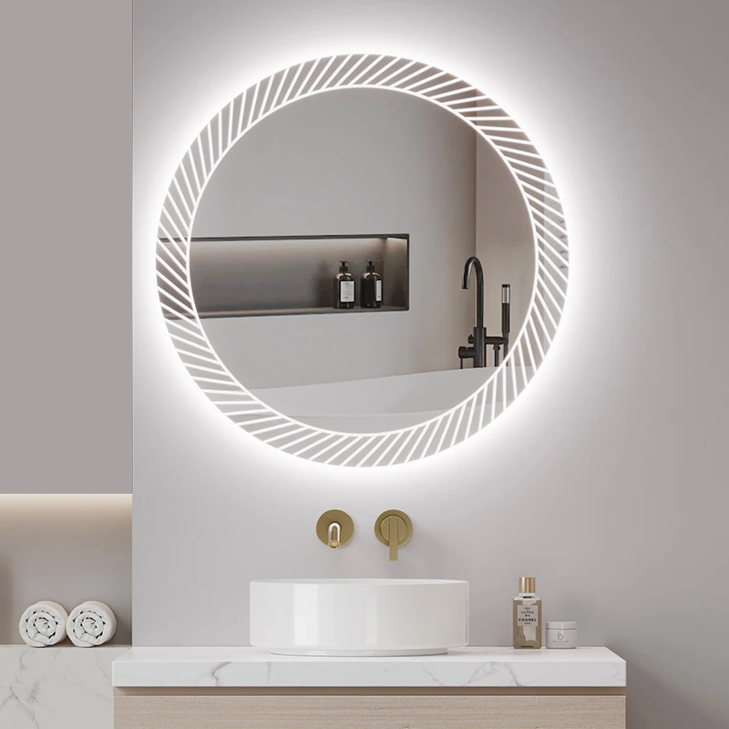 Creative Modern Design Smart Mirror Bathroom Round LED Wall-Mounted Frameless Art Bath Mirrors
