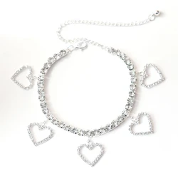 In Stock Beach Gold Plated Customized Crystal Cuban Link Tennis Foot Chain Rhinestone Heart Charms Anklets Bracelet for Women