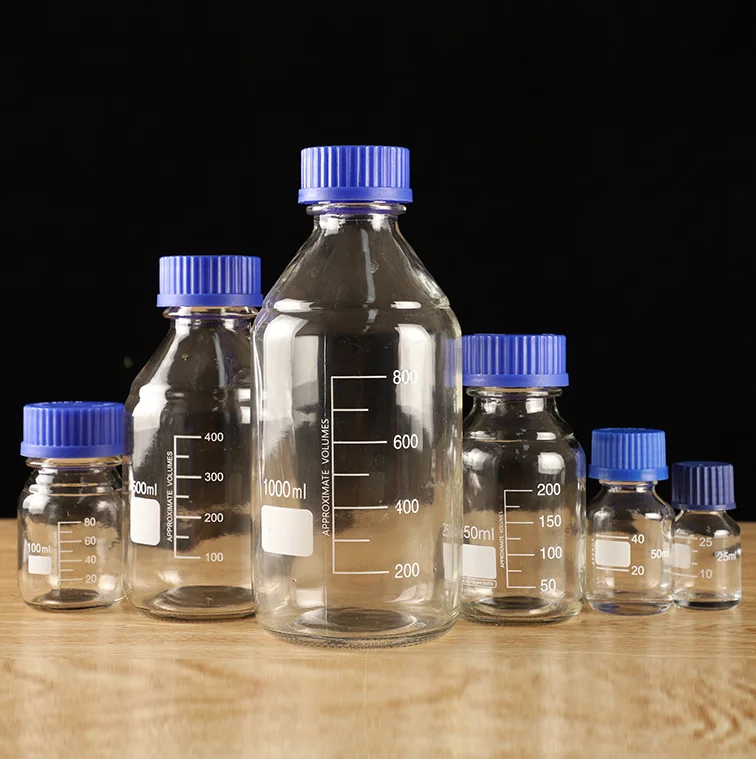 60ml 125ml 250ml 500ml 1000ml thick-walled narrow mouth reagent bottle, lab use chemical glass reagent bottle