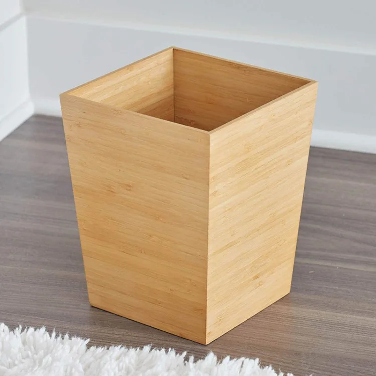 Wholesale Bamboo Waste Paper Bin Wood Under Desk Office Paper Recycling Basket Wooden Rubbish Trash Can