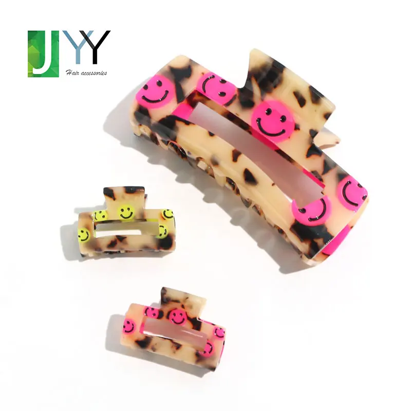 JYY new arrival different size hair claw clip set korean style designer smiley face hair clips for women girls acetate hair crab