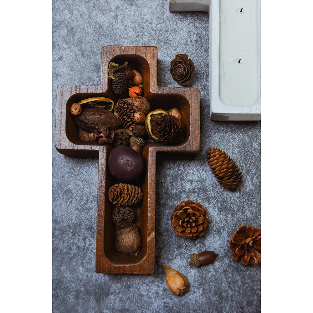 Cross Shape Wood Dough Bowl Candles  100% All-Natural Soy Wax & Essential Oil Infused Safe