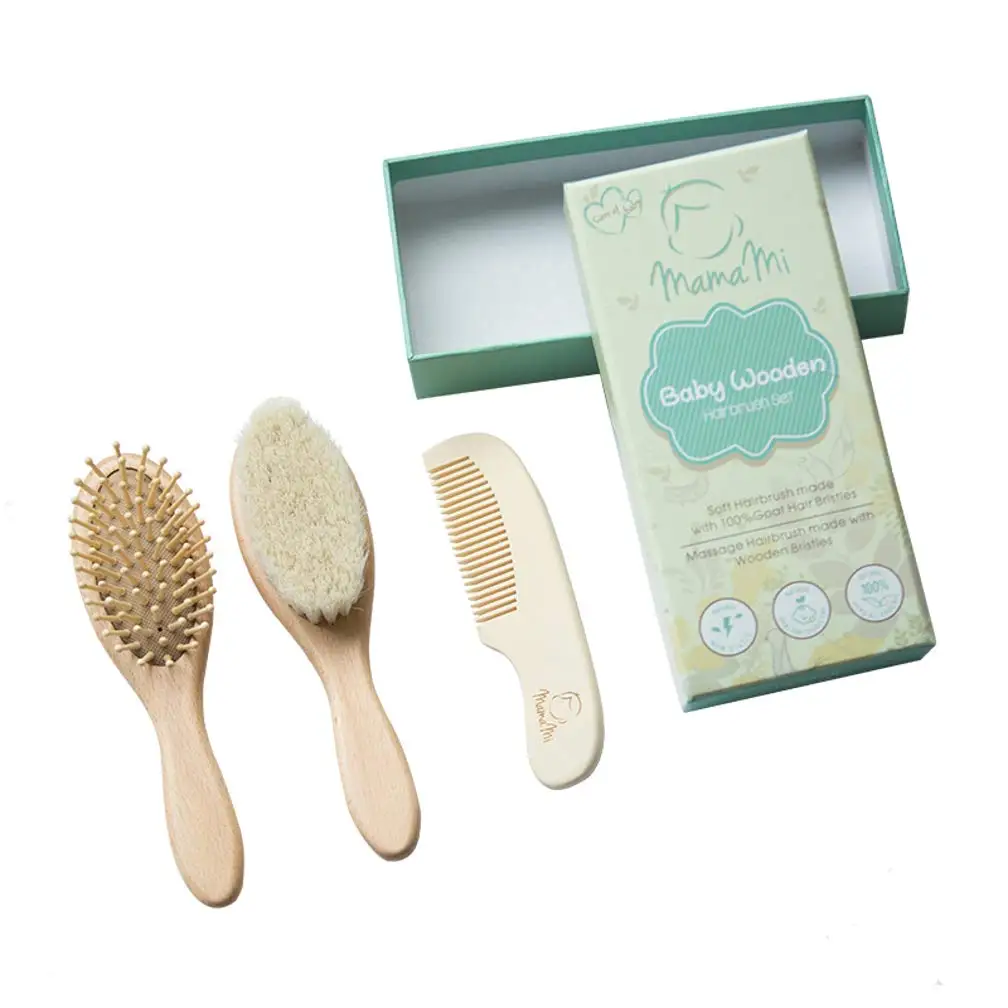 Natural soft Goat Bristles bamboo Baby Hair Brush for newborn and Women Wooden Baby Brush and Comb Set