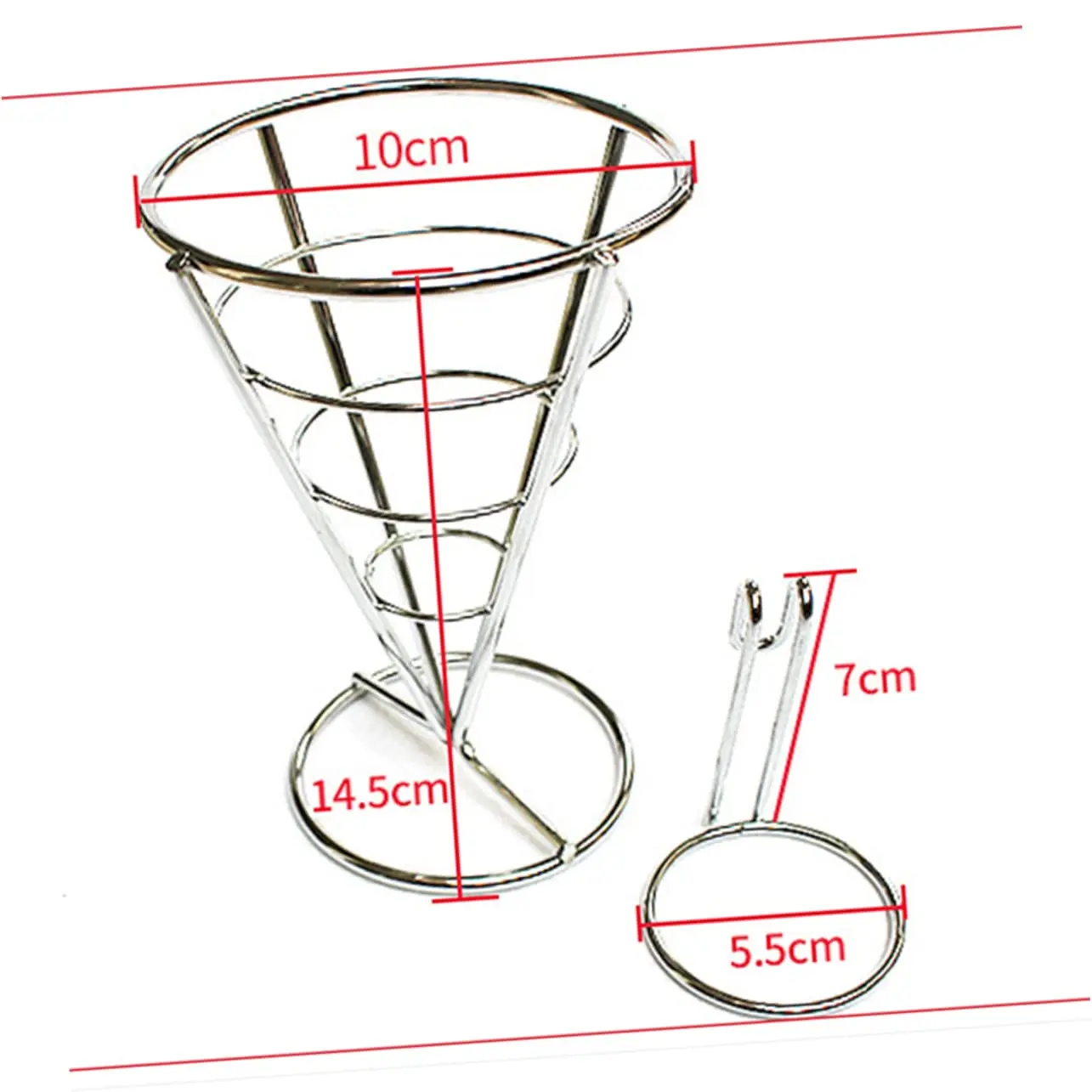 Stainless Steel Spiral Cone Potato Chips Snack French Fries Holder Fry Basket Wire Stands