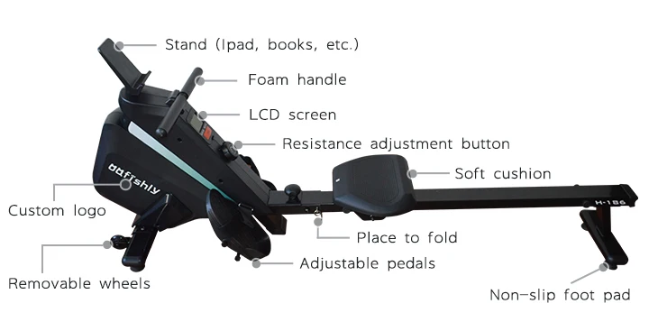 Складная магнитная гребная машина Crossfit на заказ, коммерческая Складная магнитная гребная машина с экраном
