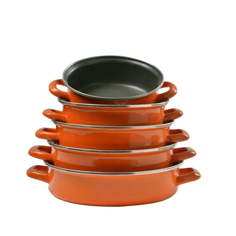 Enamel round Dutch Oven Frying pan  buffet cooking Pan enamel cookware set Enamel Non-stick Buffet Pan