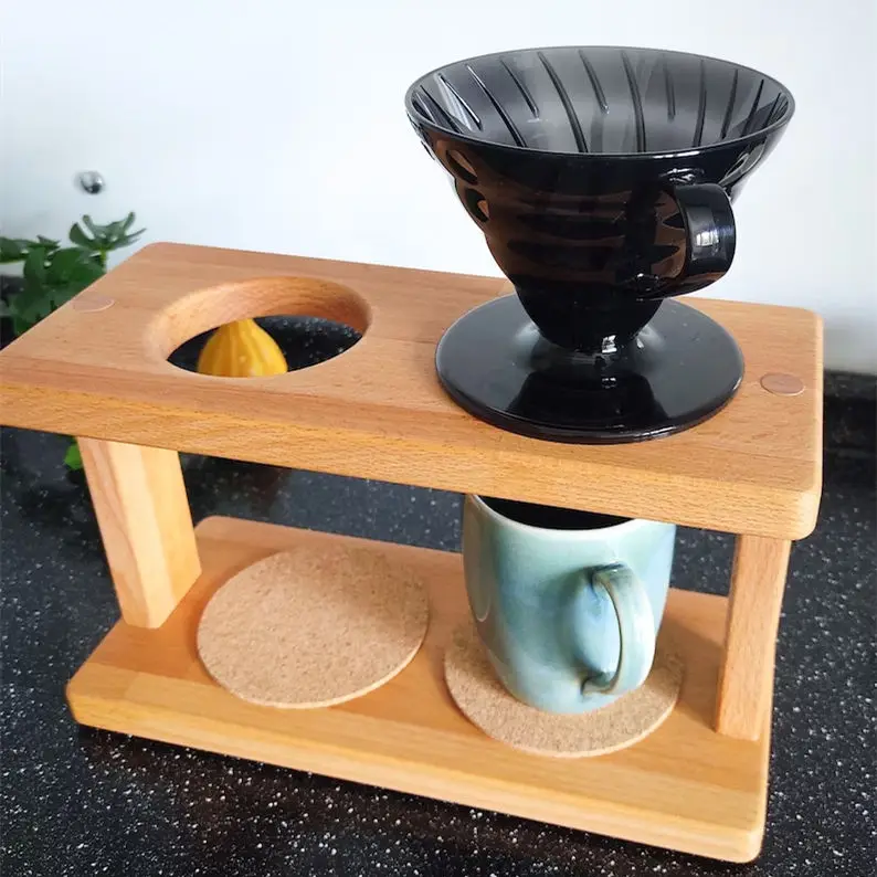 Толстая подставка для капельницы из бука 2 кофейных кружек держатель чашек фильтров