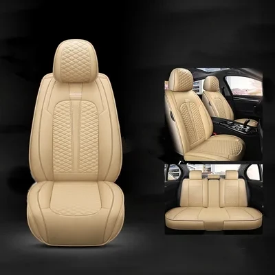 Beige Waterproof 5-Seats Leather Car Seats(old Universal All Seasons Applicable Car Seat Cover