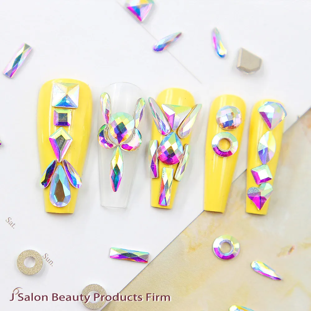 
20 Grids/box Shinny glass Nail Art Glitter Jewelry nail decoration mixed shape Rhinestone Bead manicure supplies 