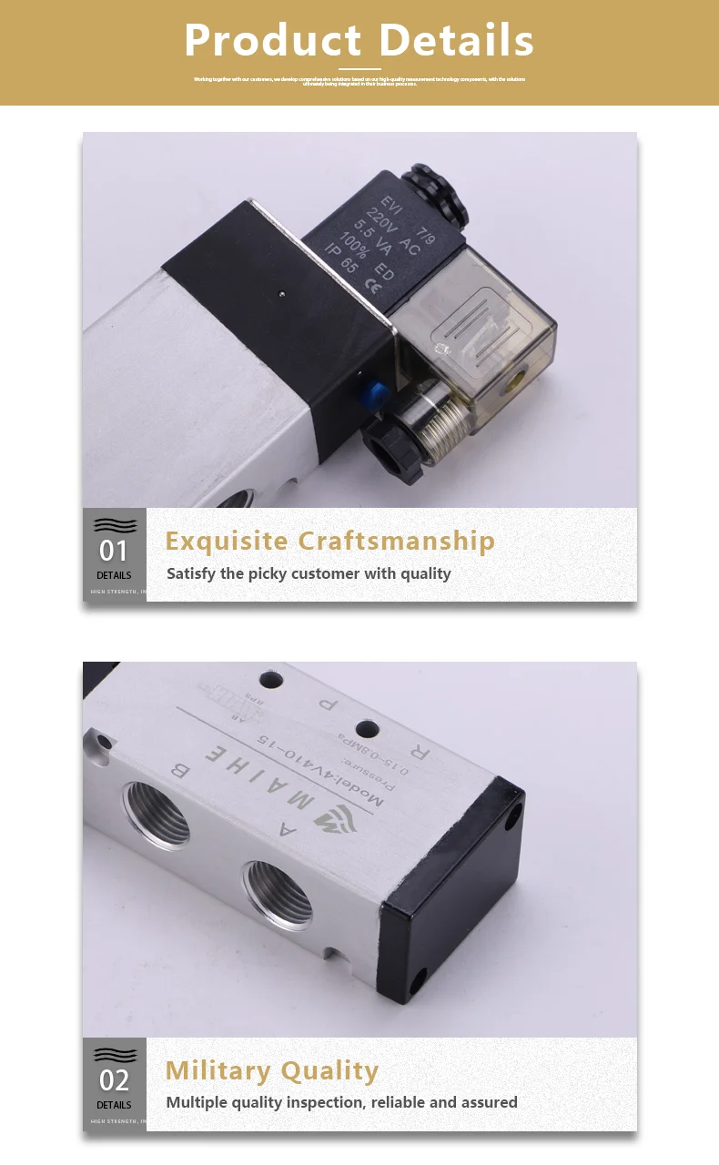 4V410 4V420 4V430 Series 4V410-15 Solenoid Valve 5 Way 2 Position Pneumatic Control Valves Internal piloted 5/2 Way