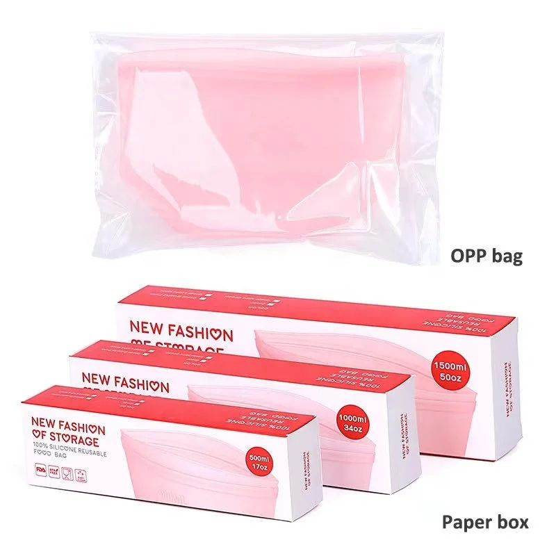 Reusable 100% Silicone Food Storage Bags and Containers Silicone Reusable Food Bag Eco-friendly Ziplock Silicon Storage Bags