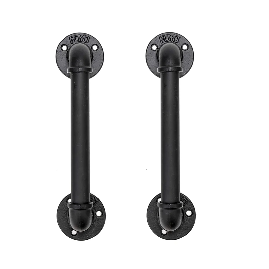 Rustic Black  Metal Cast Iron Antique Pulls Front Exterior Interior Retro Industrial Pipe Set Door Handles