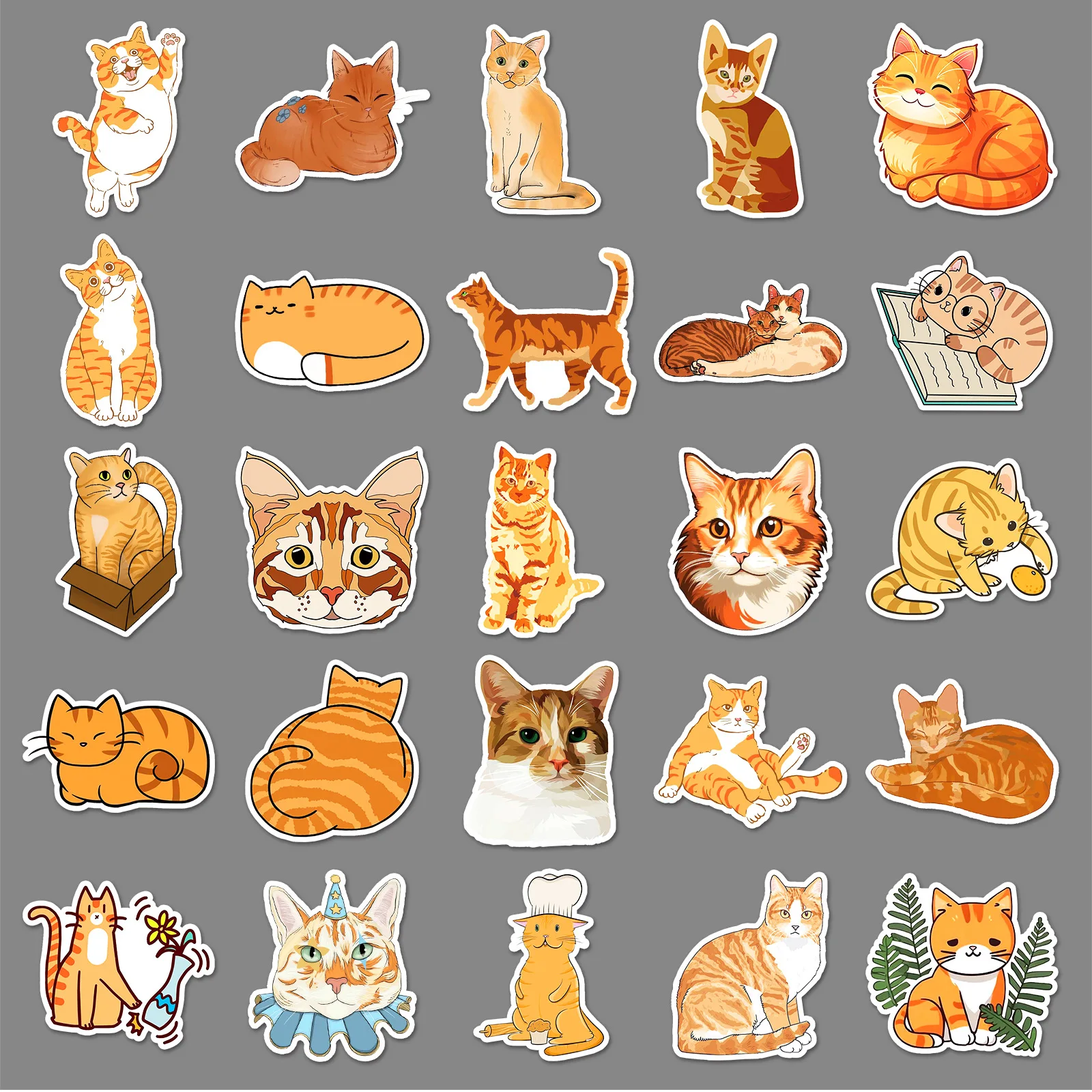 50 pcs cute little orange cat PVC environmentally friendly stickers for guitar notebook watercup and phone case