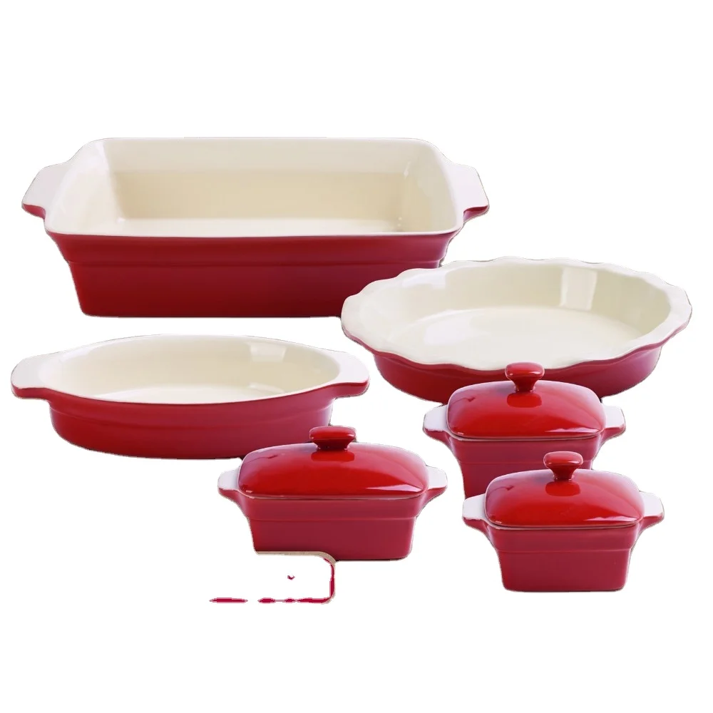 Набор керамической посуды для выпечки, прямоугольная посуда красного цвета, 10 дюймов, с крышкой и пирогом