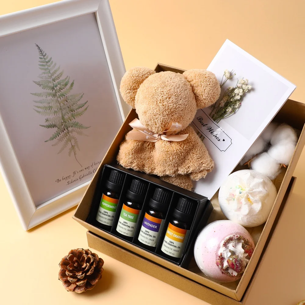 2022 gift box set dropshipping family aromatherapy women men spa self care towel bath bomb perfume essential oil gift set