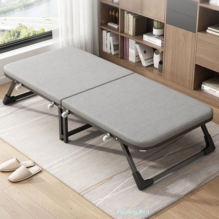 Cheap Strong Multi-purpose Two Fold Folding Metal Bed With Thick Soft Mattress Sale For Adult Space Saving Furniture
