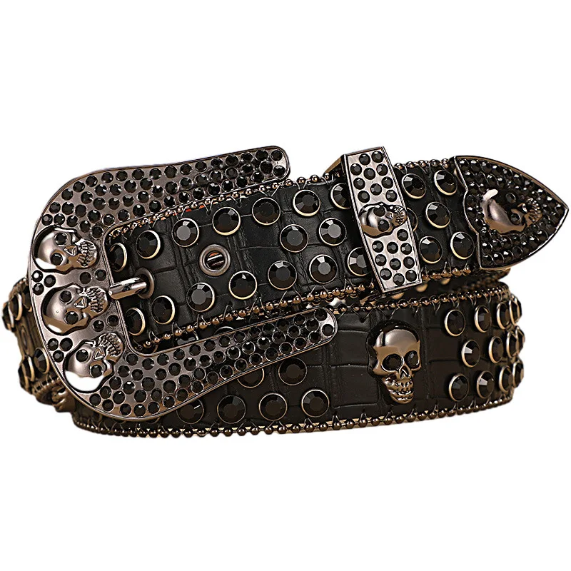 Ready to Ship Bling Western Cowboy Pumpkin Studded Belts Crocodile Leather Man Women Rockstar Flower Buckle Rhinestone Belt