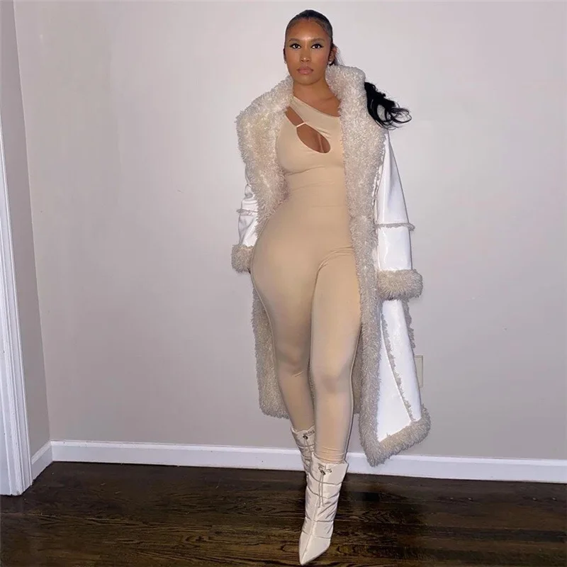 Solid Unique Cut Out Jumpsuit Women Sexy Fashion Long Sleeve Cleavage Zipper Body-Shaping Rompers Streetwear Overall 2022