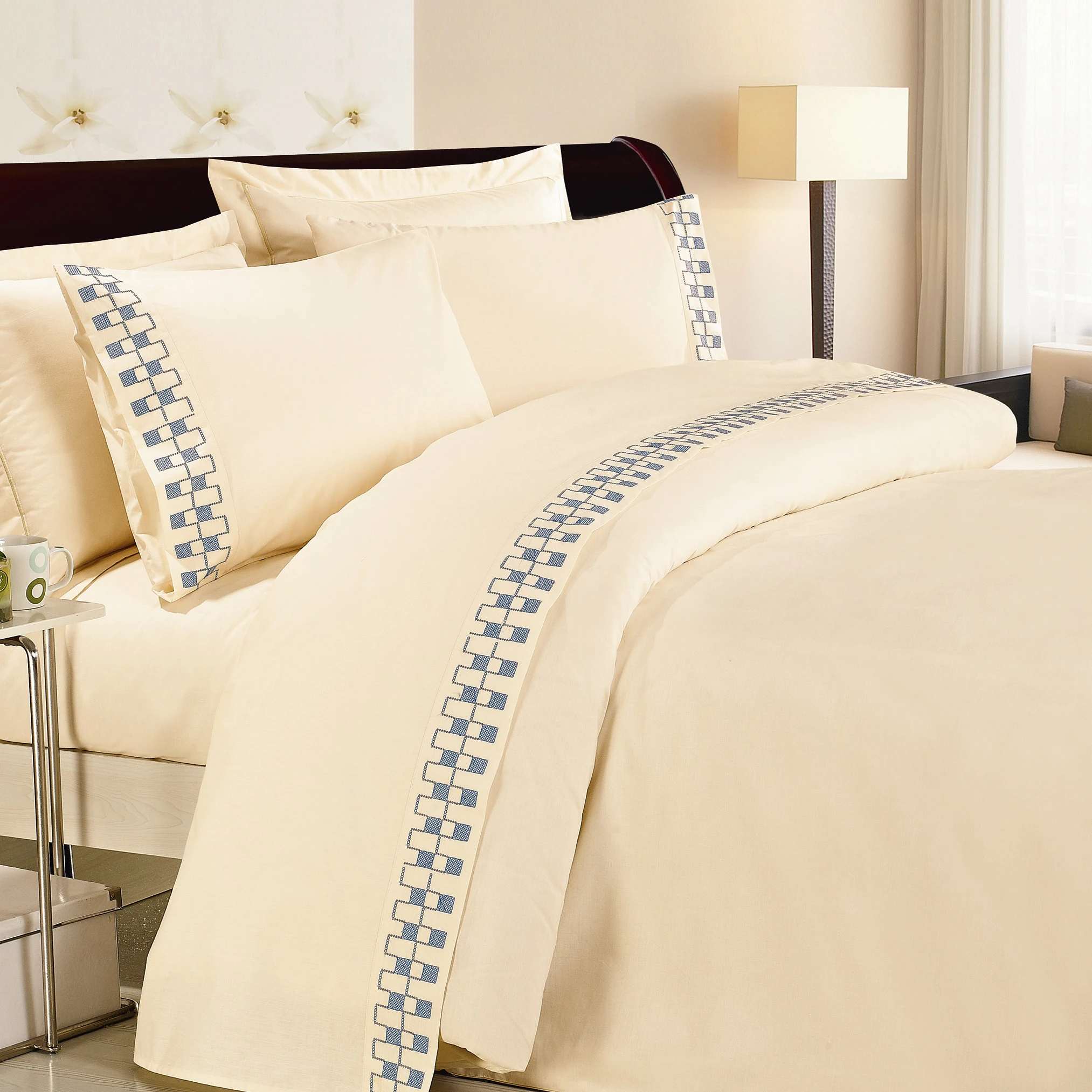 KOSMOS embroidery lace hem best selling beautiful bed fitted sheet set