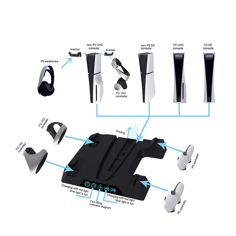 Host multi-functional cooling base VR handle charging base VR headset storage rack for PS5 Slim
