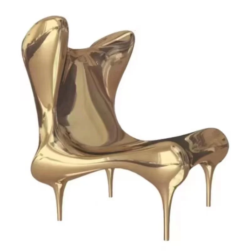 Master customized European light luxury electroplating leisure chair, exhibition hall villa glass golden steel chair