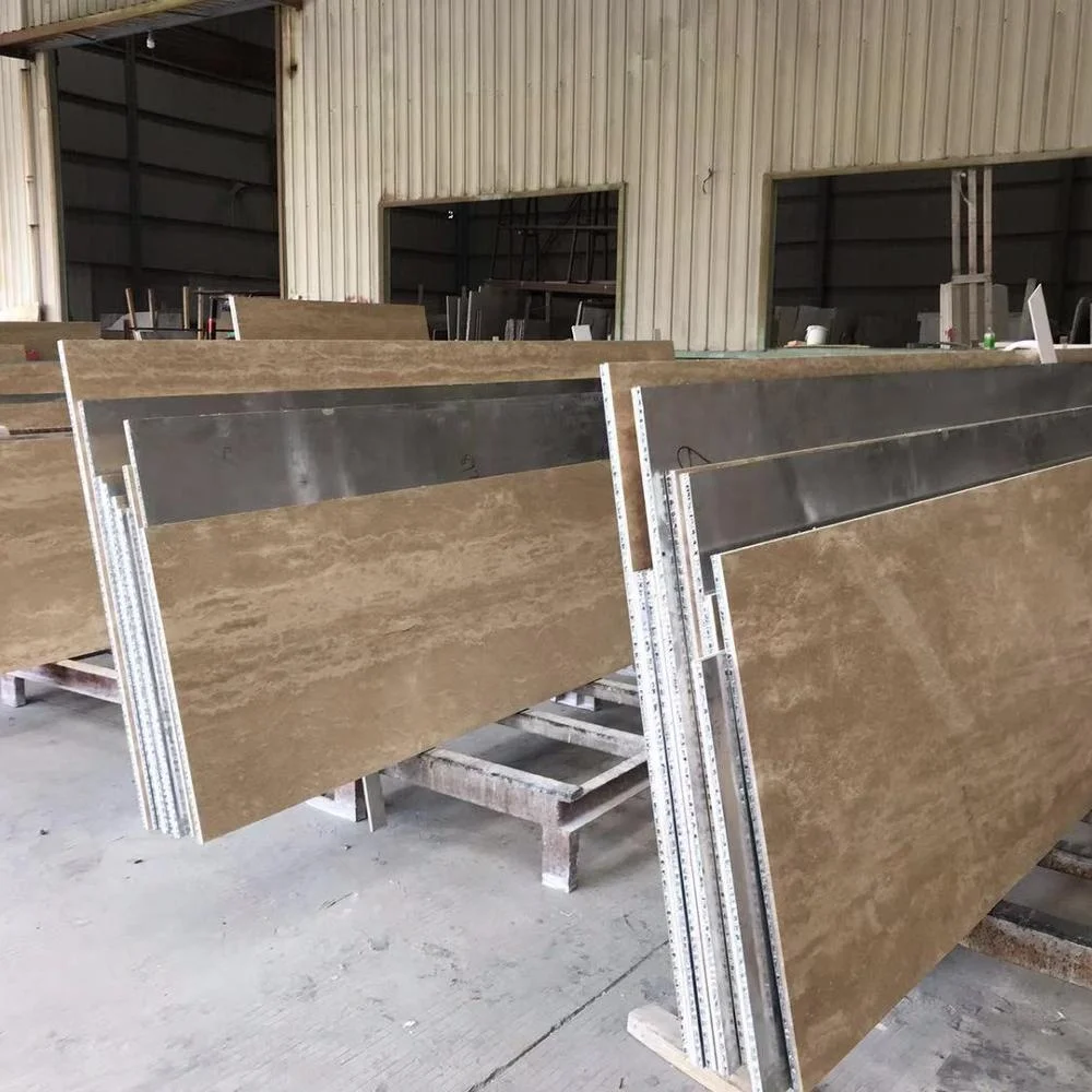 Beige Travertine Tiles Aluminium Honeycomb backed Thin stone veneer Panels for Facade