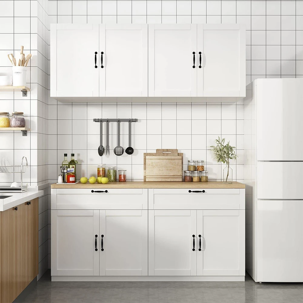 Factory directly sell cheap price Modern acrylic White shaker style PVC membrane melamine MDF kitchen cabinet manufacturer