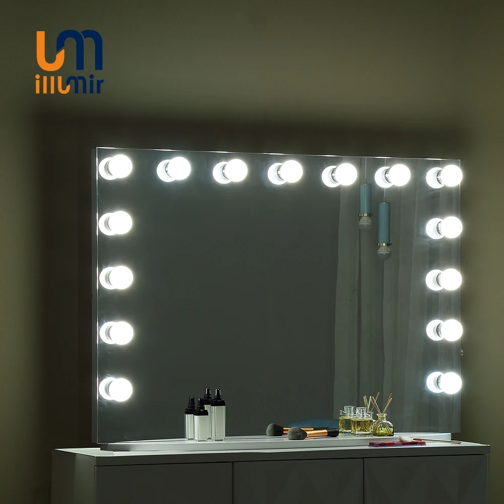 ILLUMIR HD Hollywood Style Mirror Large Aluminum Framed Led Lighted Table Vanity with 15 Light Bulbs for Girl Vanity Cosmetic