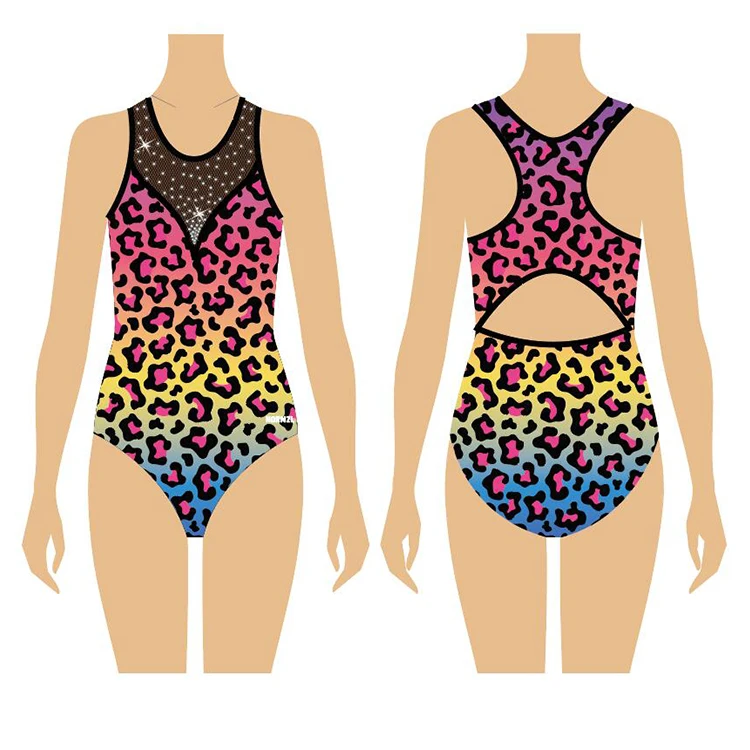 Normzl leopard rhinestone girls dancewear wholesale nylon spandex gymnastics leotards