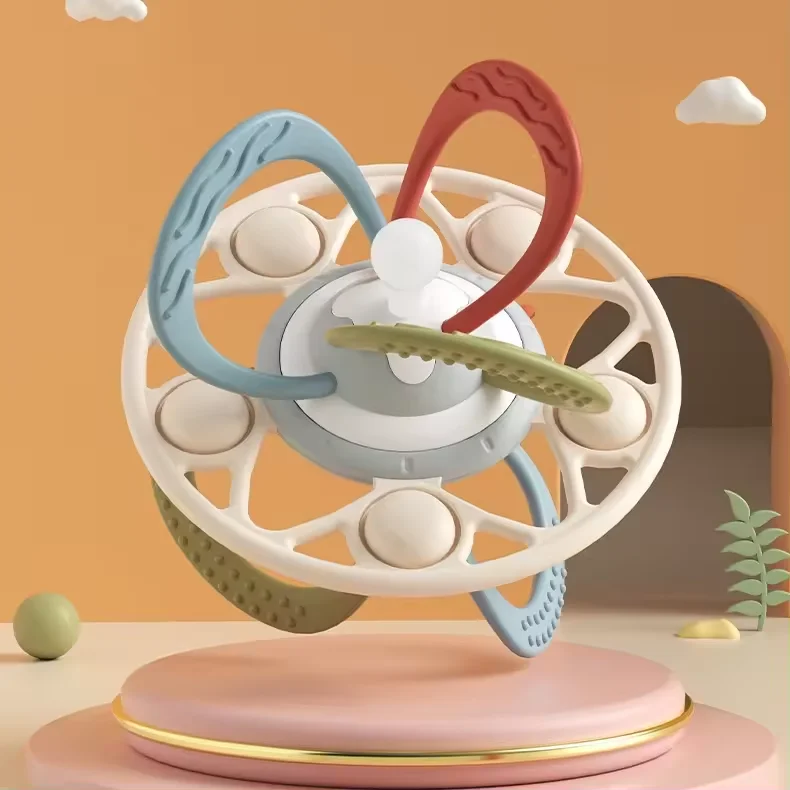 Baby rattle teether molar food grade chewing toy Hand-grabbing ball chewed soft silicone Baby Teether Rattle Sensory Ball Toy