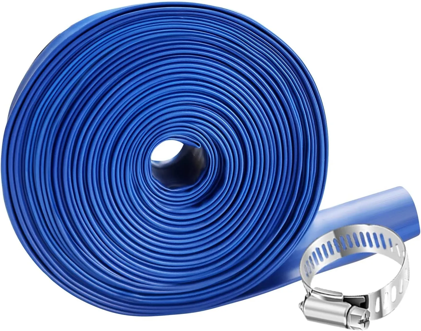 100ft Heavy Duty Reinforced Blue PVC Lay Flat Water Pool Backwash Hose  For Swimming Drain Pools and Clean