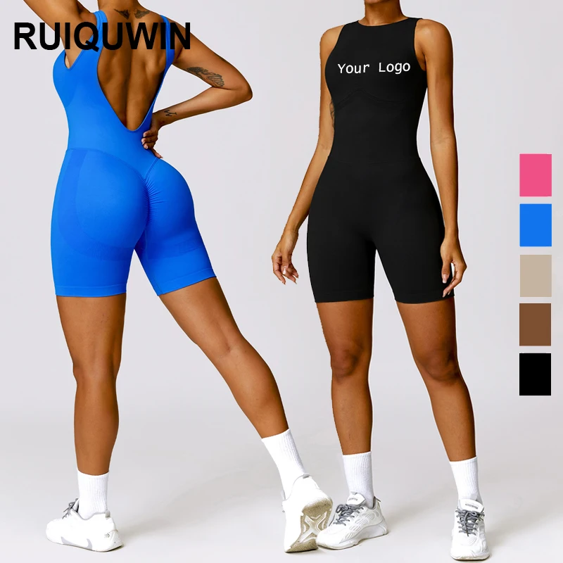 RUIQUWIN 2024 Wholesale Seamless Hollowed Out Beauty Back Tank Tops Bodycon Scrunch Butt Yoga Rompers Playsuit