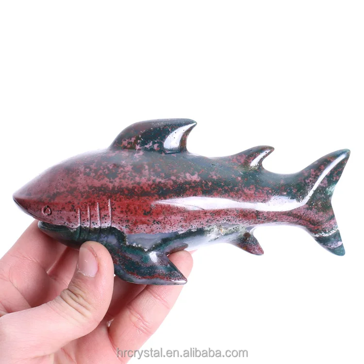 Wholesale natural high quality Marine jasper shark carvings for home decorations