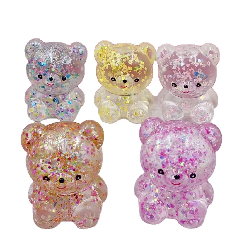 Cute bear maltose TPR Pinch happy Stress Toy Squishy slow rebound gold powder sequin decompression fidget squeeze toy