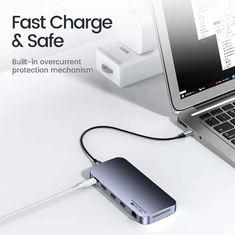 2022 Aluminum Alloy Multifunction Docking Station 12 USB Ports GEN2 10Gbps USB Hub for Laptop Macbook