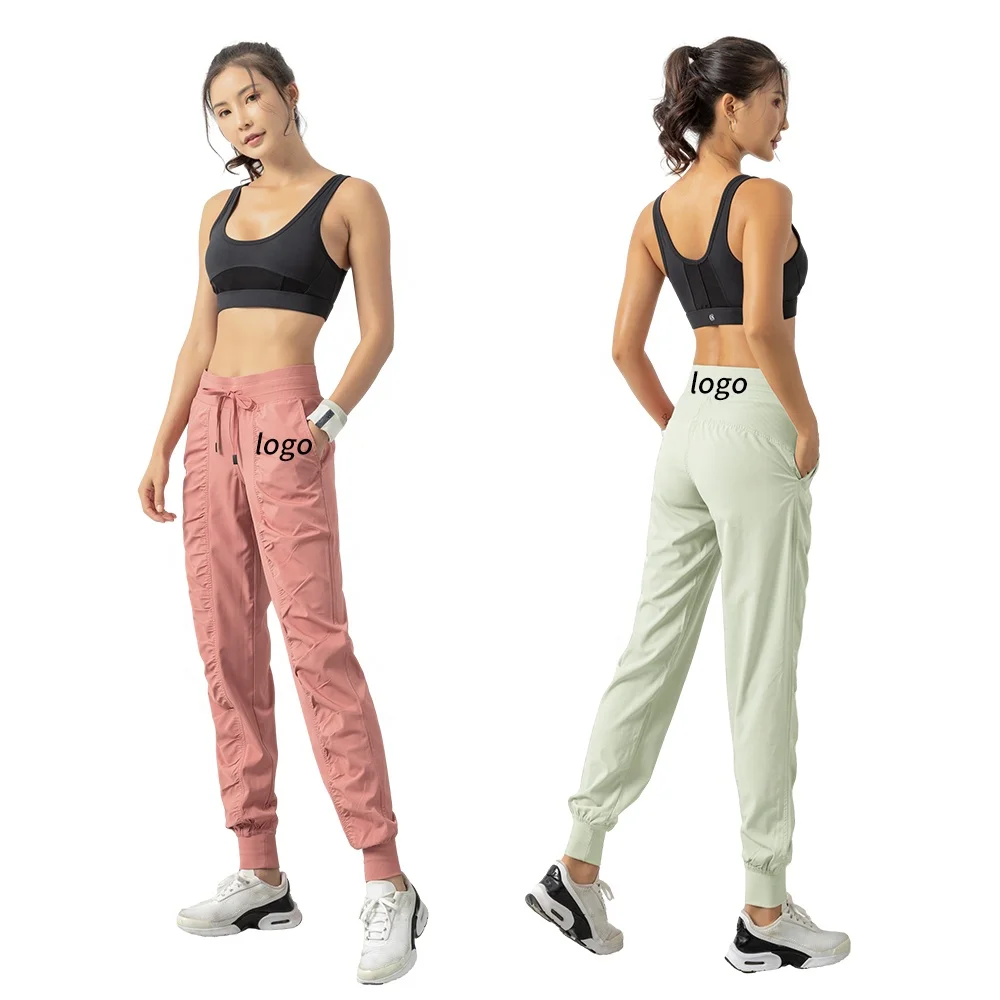Summer women draw rope fold quick dry running fitness lightweight straight leg corset sports pants