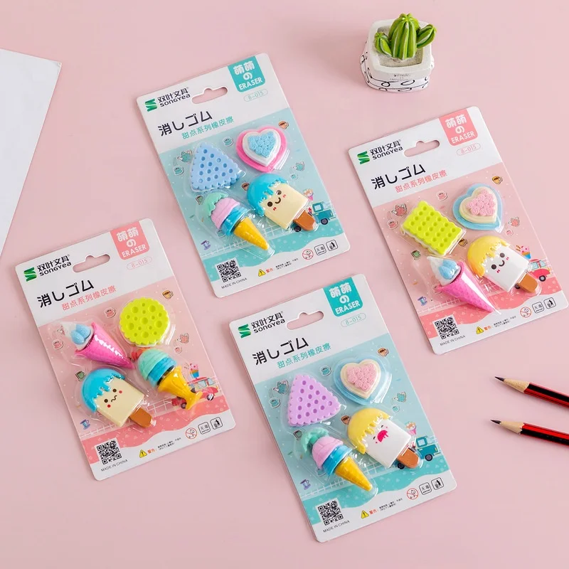 Children school gifts mini creative cartoon cute kawaii ice cream erasers