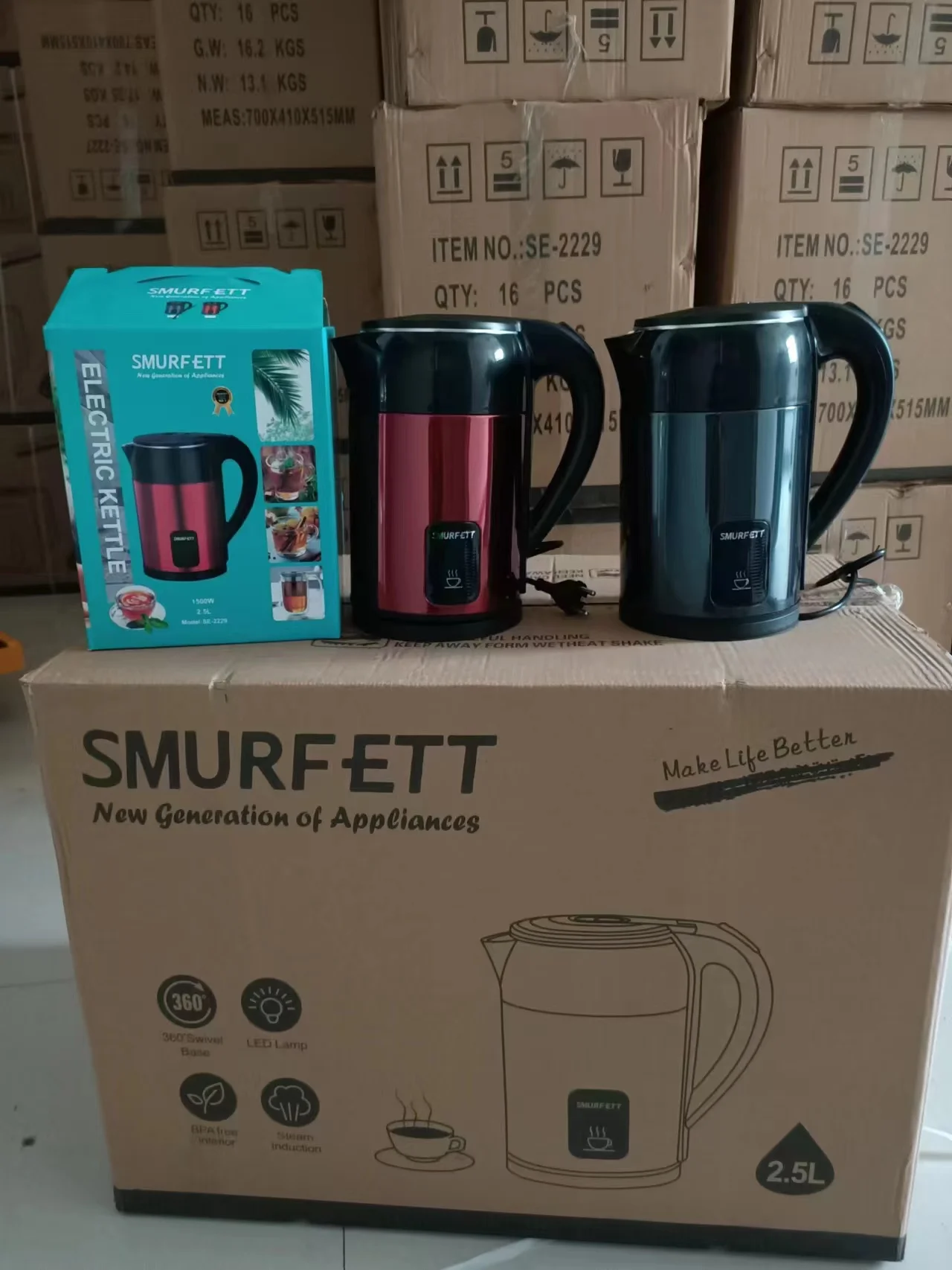 2229 Электрический чайник SMURFETT электрический емкостью 2 5 л британский штекер европейская штепсельная вилка из нержавеющей стали пластиковый