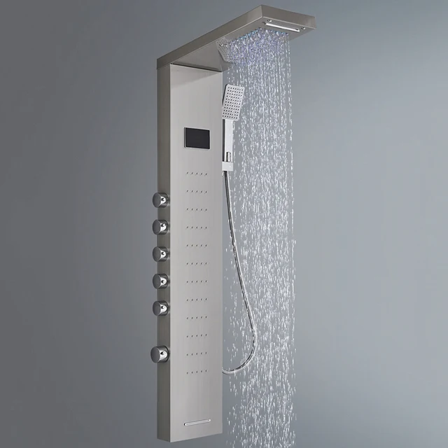 Digital Display Rainfall Shower Faucet Bathroom SPA Massage Jet Black LED Light Shower Panel With Handshower Bidet Sprayer Tap